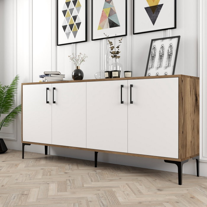 Hanah Home Consola Industrial Kiev Nogal y Blanco